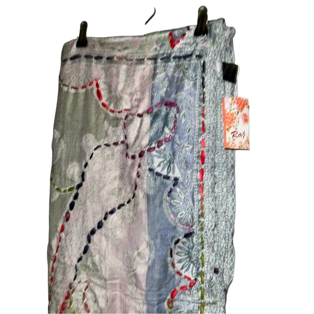 Raj Light Gray Multicolor Patterned Hand Stitched Infinity Scarf -Raj 3 - Picture 7 of 7